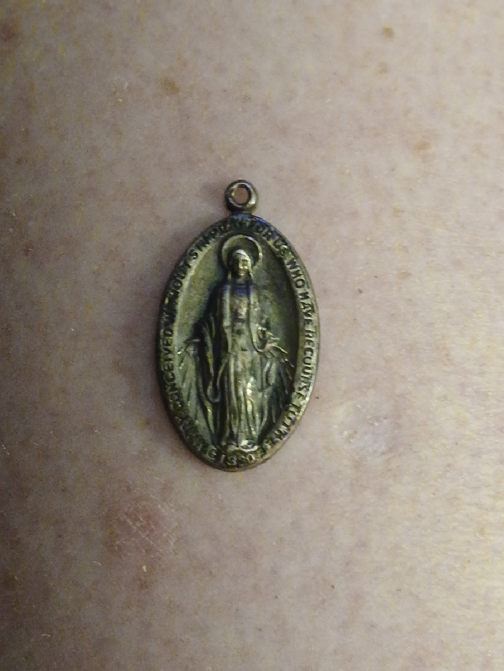 Gold-Tone Miraculous Medal Pendant Necklace - Religious Women Jewelry